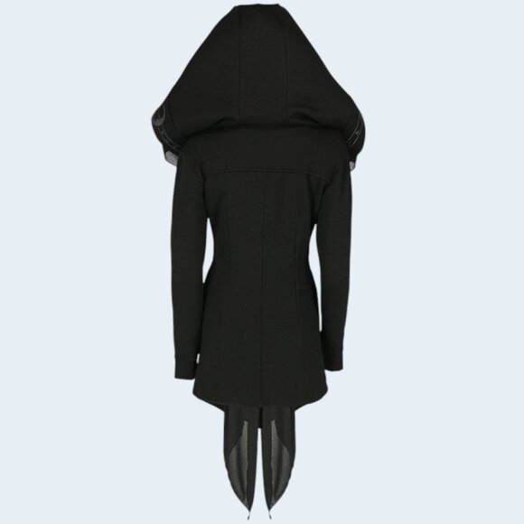 Restyle  Fortune Teller Black Hoodie with Veil, XS, Gothic Winter Coat - Picture 3 of 11